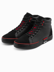 Classic men's high sneakers with quilted upper - black and red V2 OM-FOTH-0127