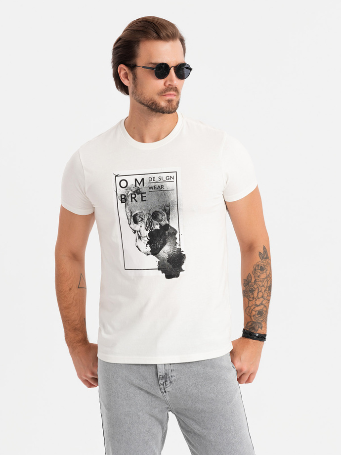 Men's cotton t-shirt with skull - white V2 OM-TSPT-0200