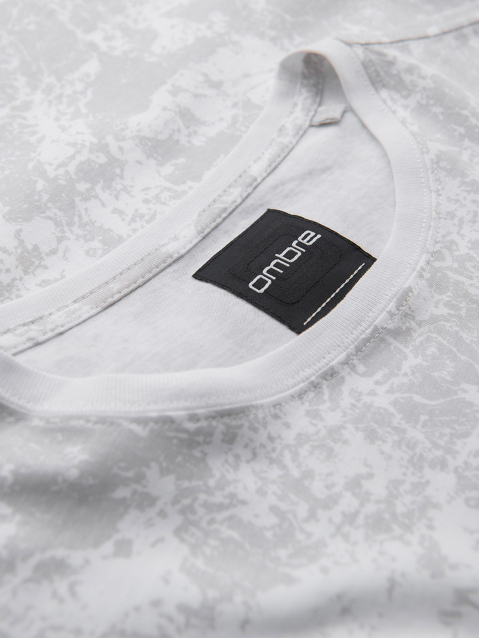 Men's patterned cotton short-sleeved T-shirt - white V1 OM-TSFP-0223