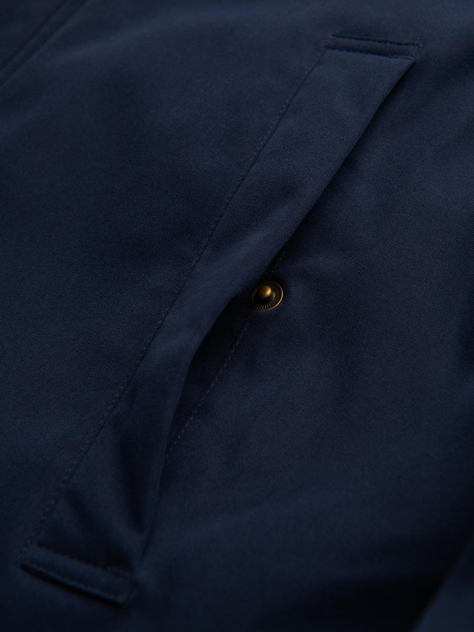 Parka elegantă pentru bărbați cu buzunare cargo și glugă - albastru marin V2 OM-JAPJ-0287