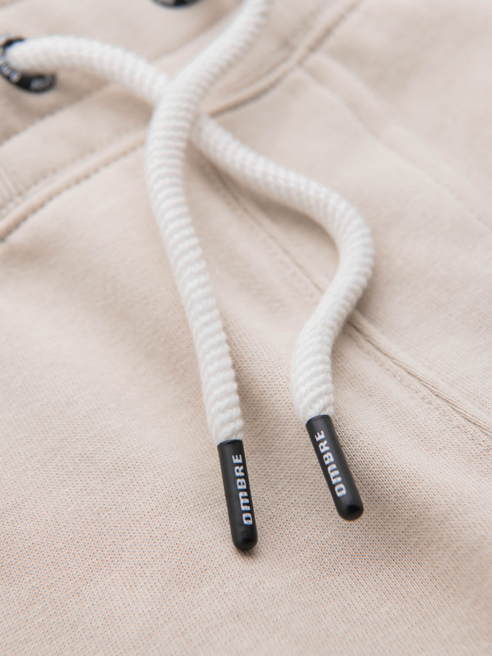 Men's knit shorts with drawstring and pockets - light beige V1 OM-SRBS-0139