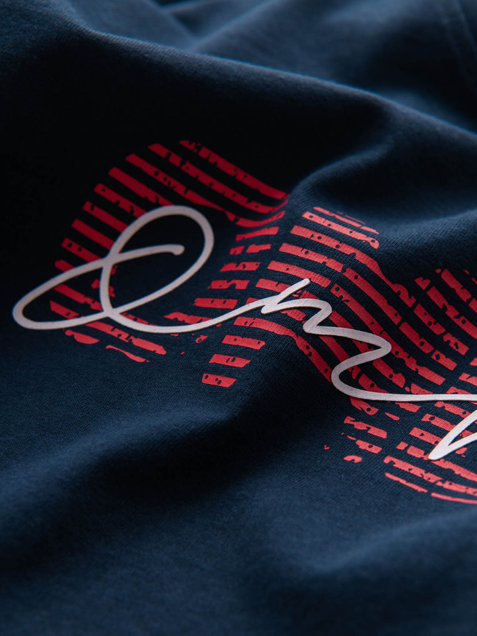 Tricou bărbătesc din bumbac cu logo dublu imprimat - albastru marin V3 OM-TSPT-0211