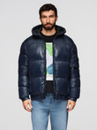 Warm men's puffer jacket with welts - navy blue V2 OM-JAHP-0207