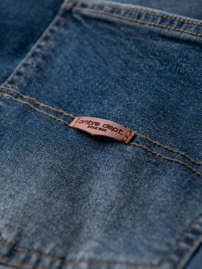 Men's REGULAR FIT denim pants with rubbing - dark blue V2 OM-PADP-0254