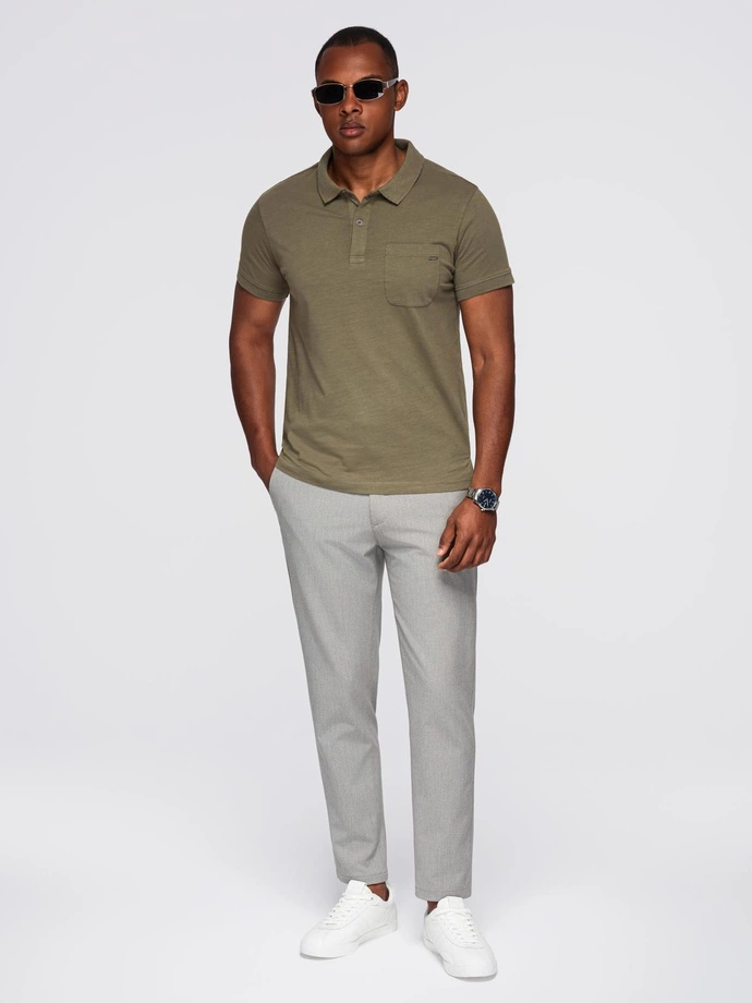 Men's polo t-shirt with decorative buttons - dark olive V5 S1744