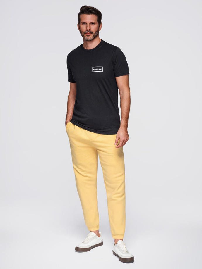 Tricou tricotat imprimat pentru bărbați cu croială REGULARĂ - negru V2 OM-TSPT-0231