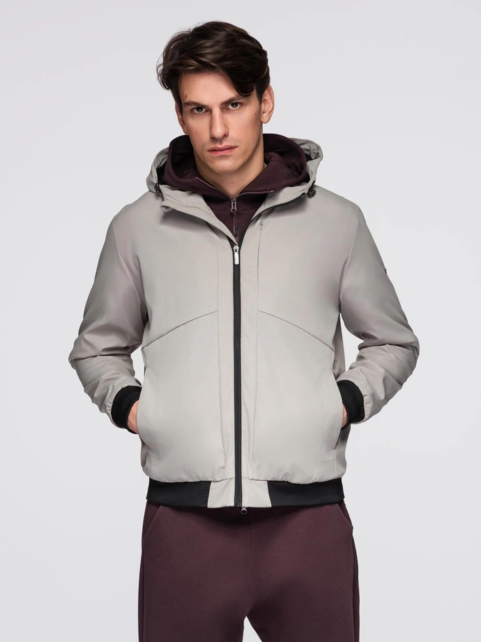 Men's lightweight jacket with mesh lining and hood - gray V6 C640