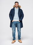 Alaskan men's winter jacket with detachable fur from the hood - navy blue V1 OM-JALJ-0148