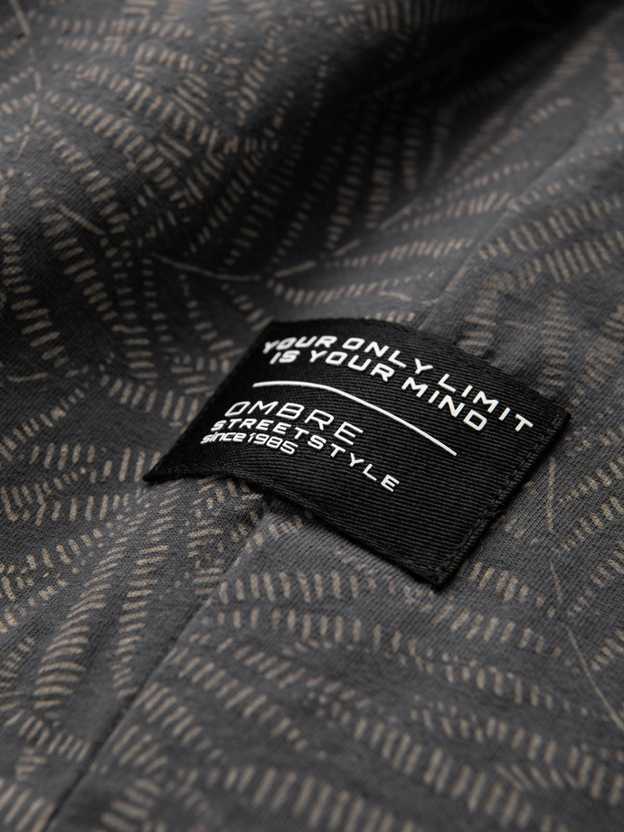 Pánske tričko s celoplošnou potlačou palmových listov - grafitová V4 OM-TSFP-0182