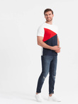 Tricou tricolor din bumbac pentru bărbați - alb și navy V3 OM-TSCT-0174