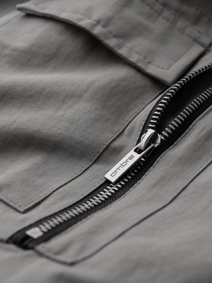 Men's jogger pants with cargo pockets and print - gray V4 OM-PAJO-0200