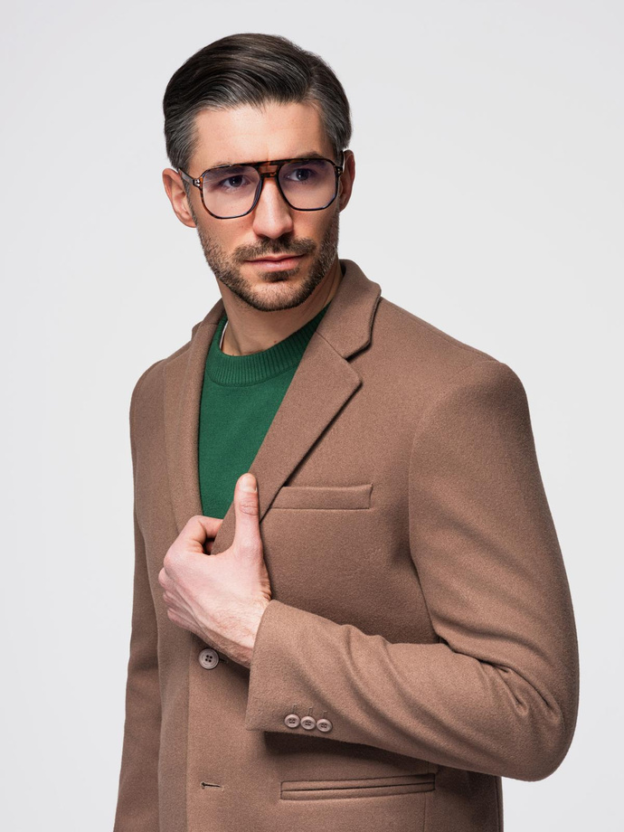 Men's casual blazer with decorative buttons on cuffs - light brown V2 OM-BLZB-0118