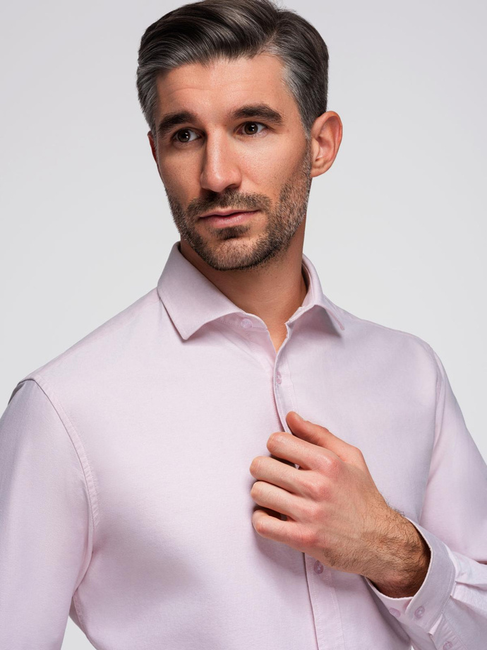 Pánská pastelová bavlněná košile oxford - světle růžová V1 OM-SHOS-0183