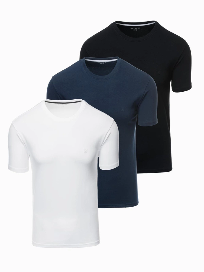 Set tricou BASIC pentru bărbați din bumbac cu decolteu rotund - negru/alb/albastru V1 OM-TSBS-0232