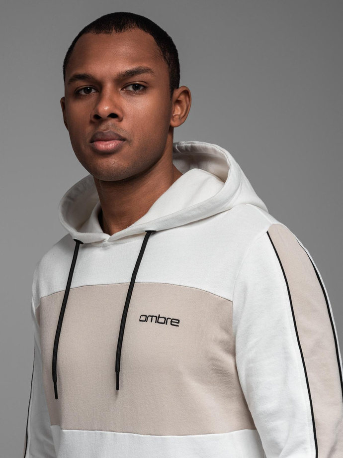 Men's cotton hoodie with contrasting elements - white V1 OM-SSNZ-0225