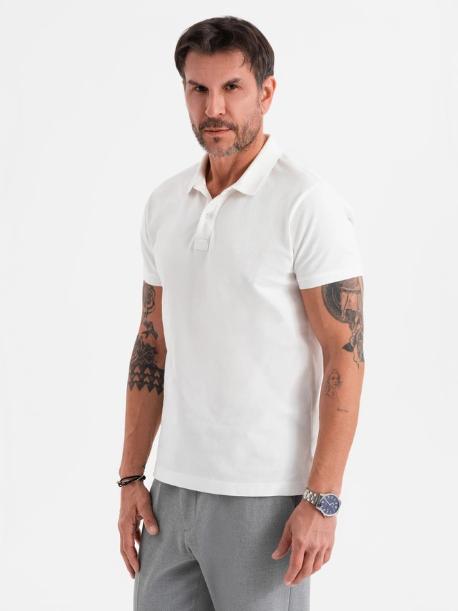 Tricou polo BASIC BASIC pentru bărbați, o singură culoare, din tricot piqué - verde neon V25 OM-POBS-0100