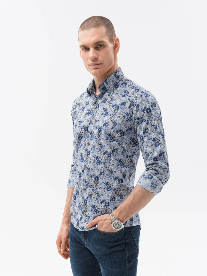 Men's slim shirt with long sleeves - light blue K610