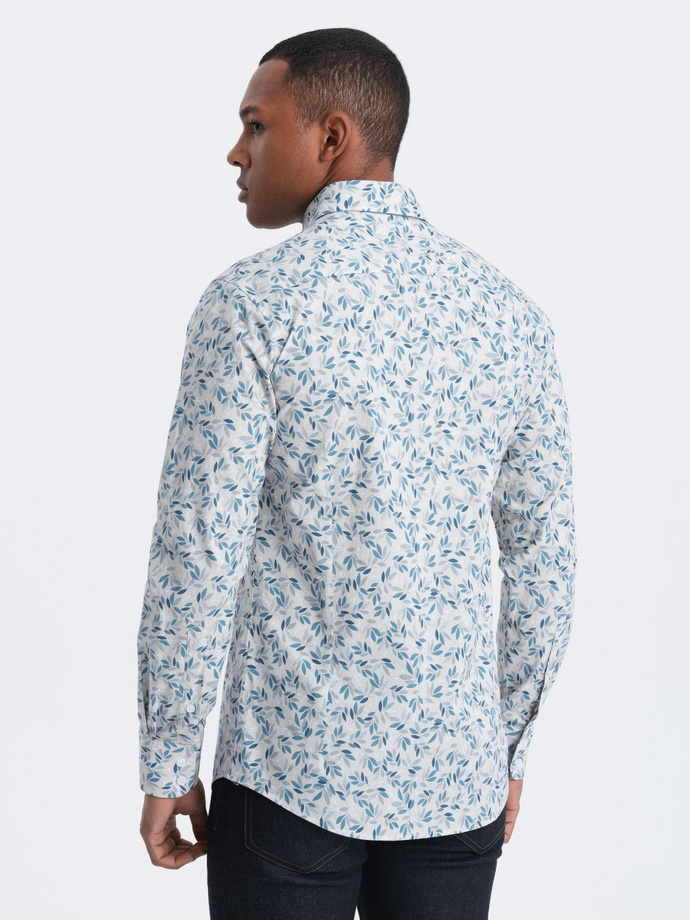 Pánská košile SLIM FIT s potiskem větviček - modrošedá V2 OM-SHPS-0163