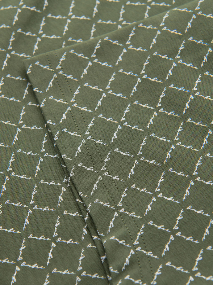 Vyriški trikotažiniai marškinėliai su spauda - alyvuogių spalvos V2 OM-TSFP-0250