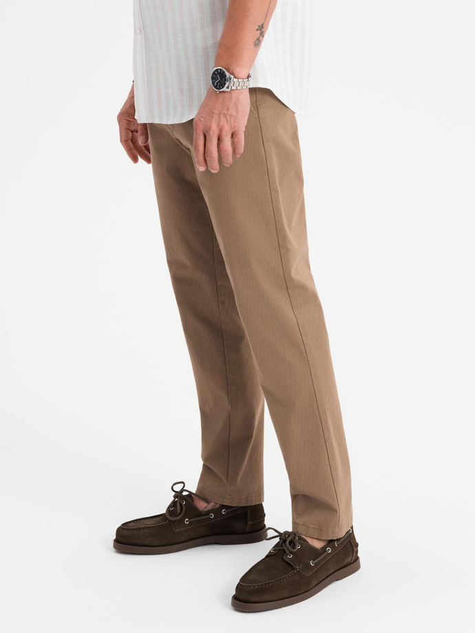 Men's REGULAR FIT chino pants with fine texture - dark beige V2 OM-PACP-0184