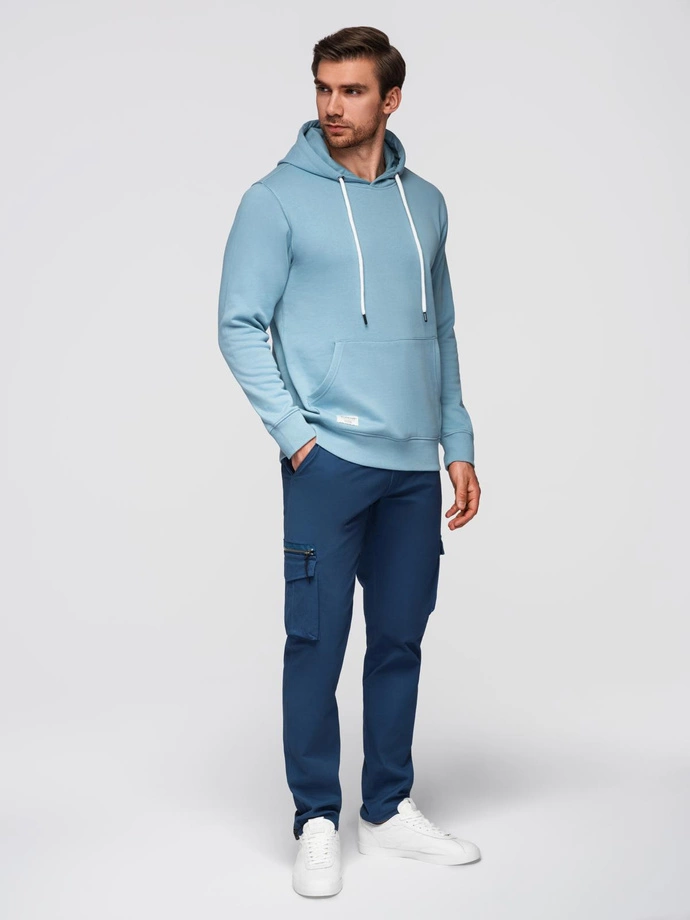 Men's BASIC kangaroo sweatshirt with hood - blue V7 B1674