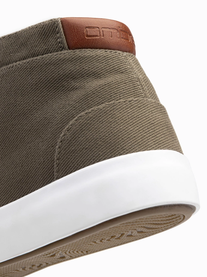 Pantofi sport cu talpă înaltă pentru bărbați, din pânză de bumbac - olive V4 OM-FOTH-0156