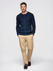 Men's elegant sweater with interesting weave - navy blue V5 OM-SWSW-0173