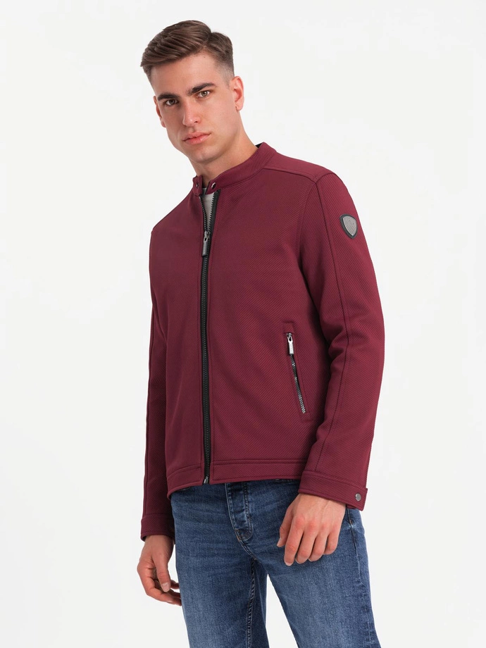 Men's structured fabric biker jacket - maroon V2 C642