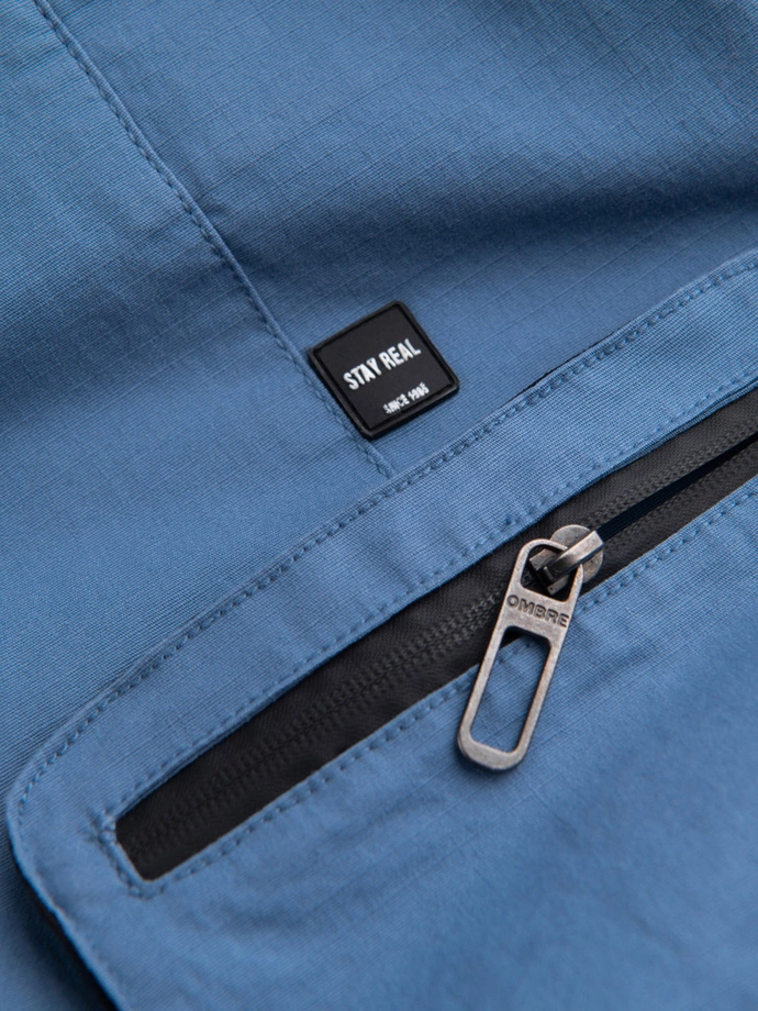 Pánske nohavice JOGGER so stojačikom a cargo vreckami na zips - modré V7 OM-PAJO-0135