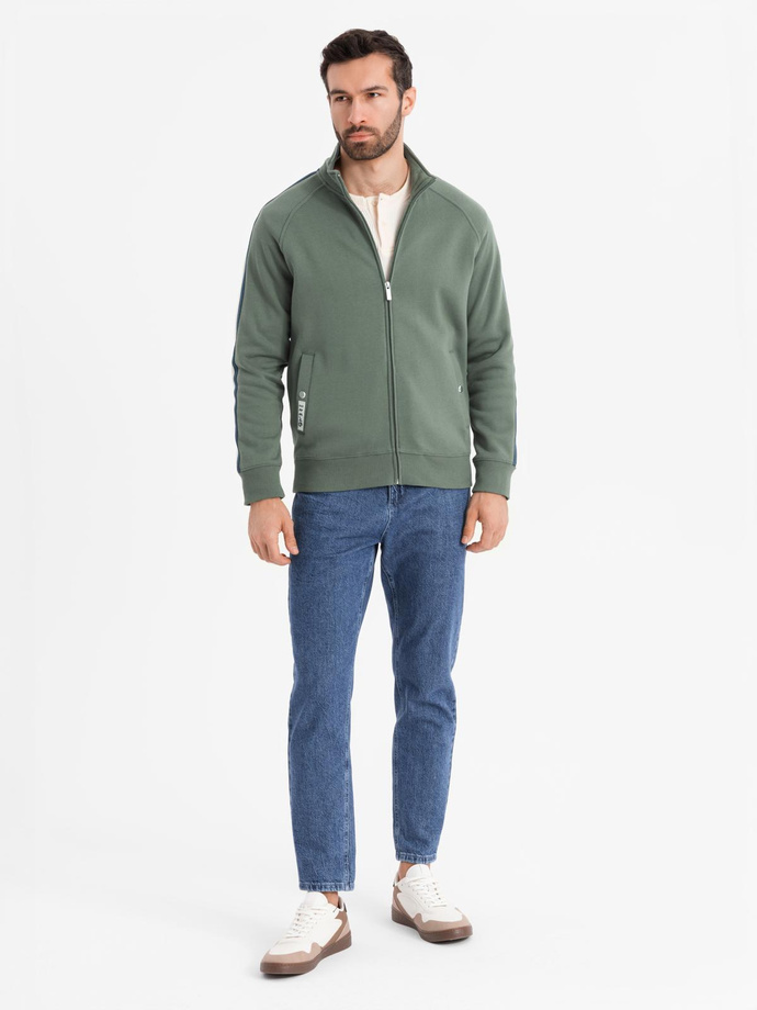 Men's sweatshirt with high collar and stripes - olive V2 OM-SSZP-0219