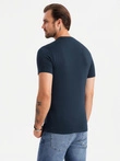 Tricou SLIM FIT pentru bărbați cu decolteu rotund și logo - albastru marin V2 OM-TSCT-0220