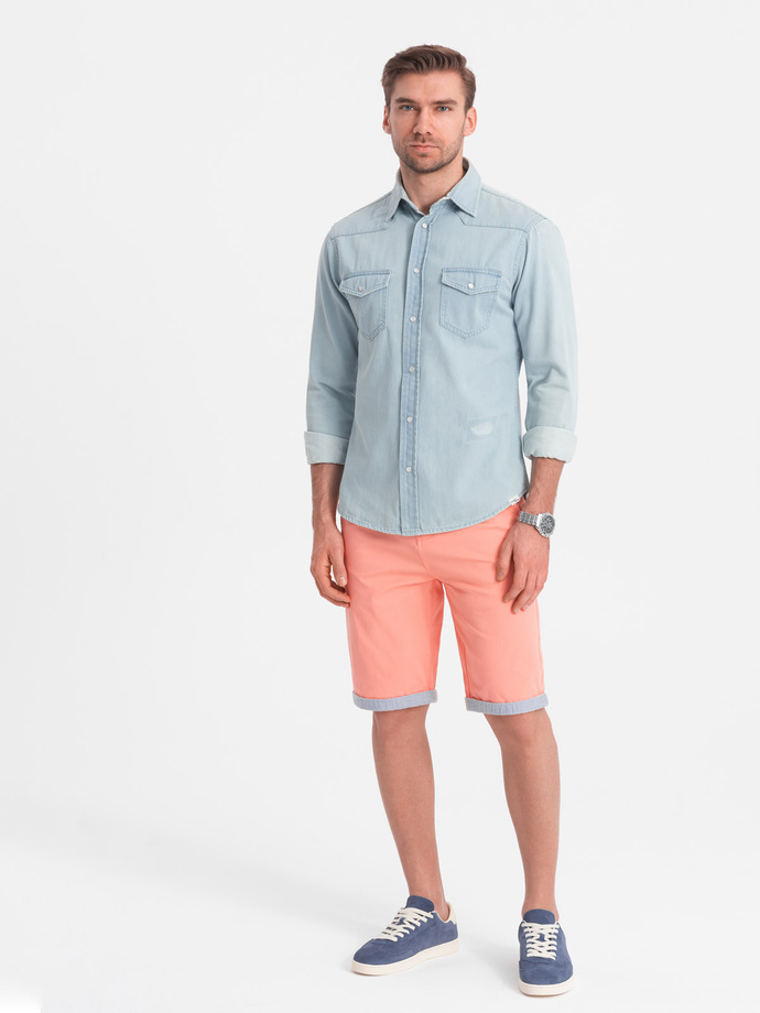 Men's chinos shorts with contrasting turn-up - salmon V9 W421