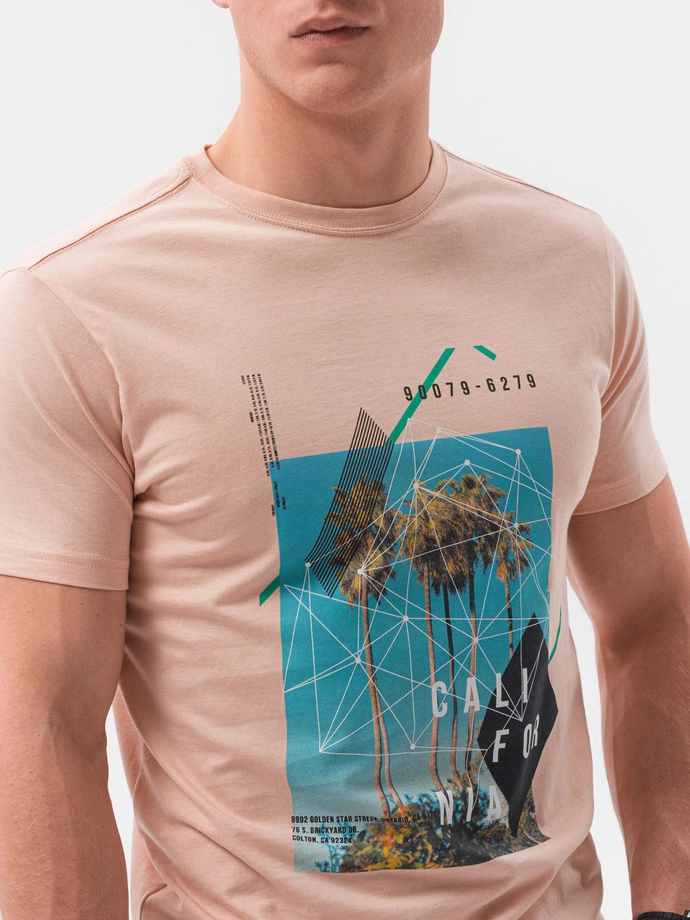 Men's printed t-shirt V-14B- pink S1434