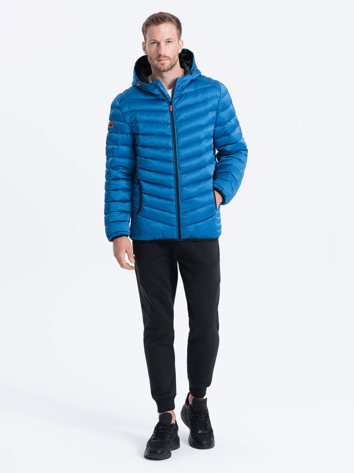 Men's quilted jacket with satin finish - intense blue V6 OM-JALP-0121