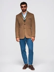 Men's knitted jacket with a fitted cut - light brown V4 OM-BLZB-0100