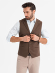 Fitted men's structured knit vest with lapels - brown V2 OM-BLZV-0144