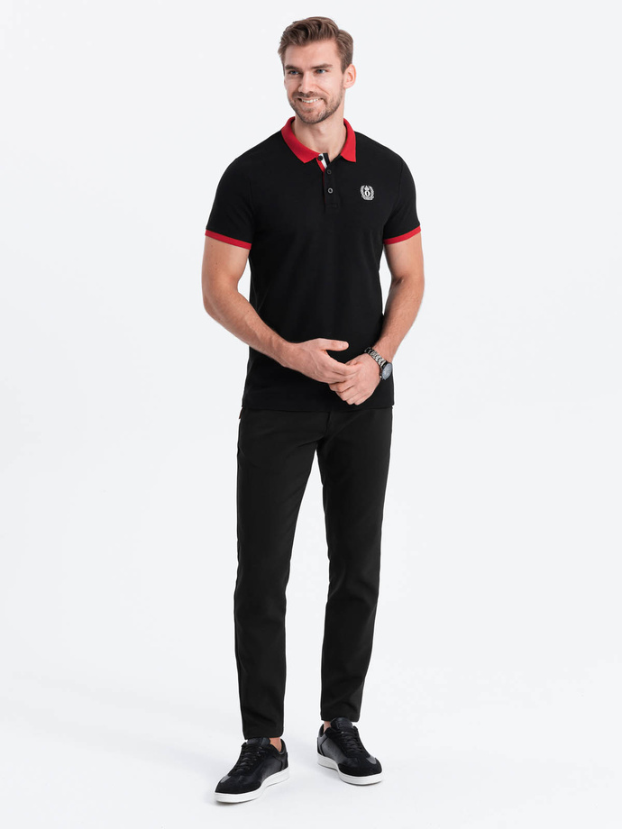 Tricou polo pentru bărbați cu accente colorate - negru V3 OM-POSS-0105