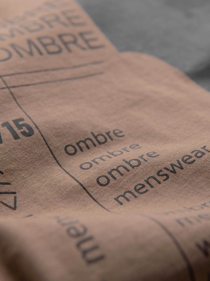 Tricou bărbătesc din bumbac imprimat - maro deschis V2 OM-TSPT-0166