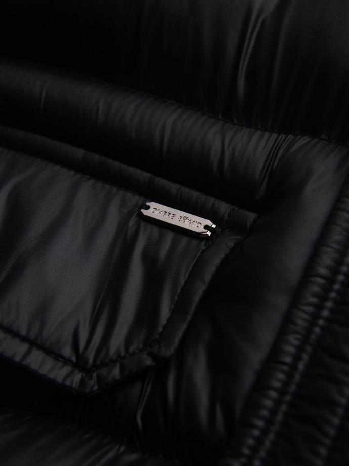 Men's quilted jacket with high collar and hood - black V1 OM-JALJ-0266