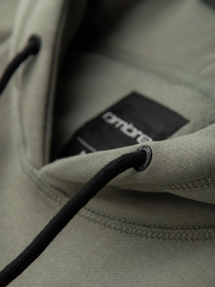 Men's kangaroo sweatshirt with embroidery and hood - khaki V3 OM-SSNZ-0241