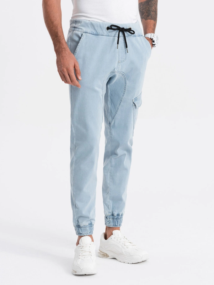 Men's JOGGERS pants with cargo pocket - light blue V1 OM-PADJ-0112