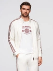 Men's unbuttoned sweatshirt with piping and high collar - cream V2 OM-SSZP-0224