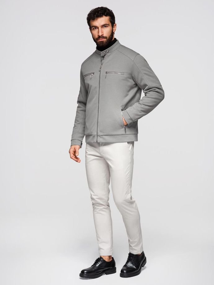 Men's biker jacket with pockets and collar - grey V3 OM-JALP-0157