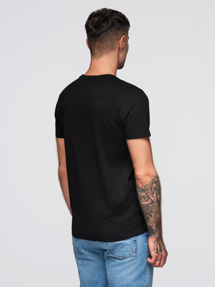 Tricou bărbătesc din bumbac imprimat - negru V3 OM-TSPT-0166