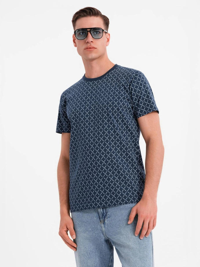 Tricou din bumbac imprimat cu decolteu rotund - negru V2 OM-TSFP-0225