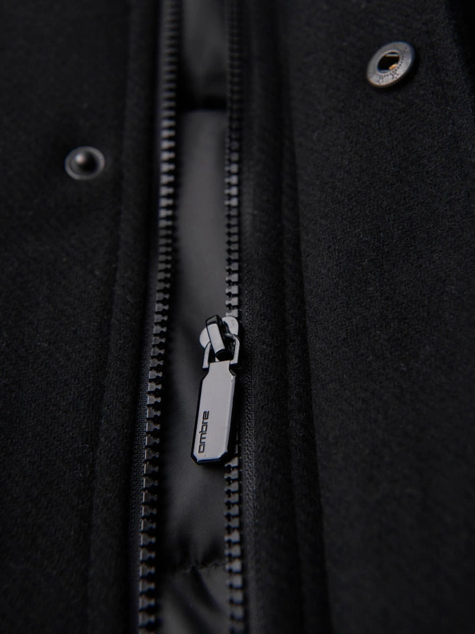 Pánský vlněný kabát parka s kapucí - černý V1 OM-COWC-0132