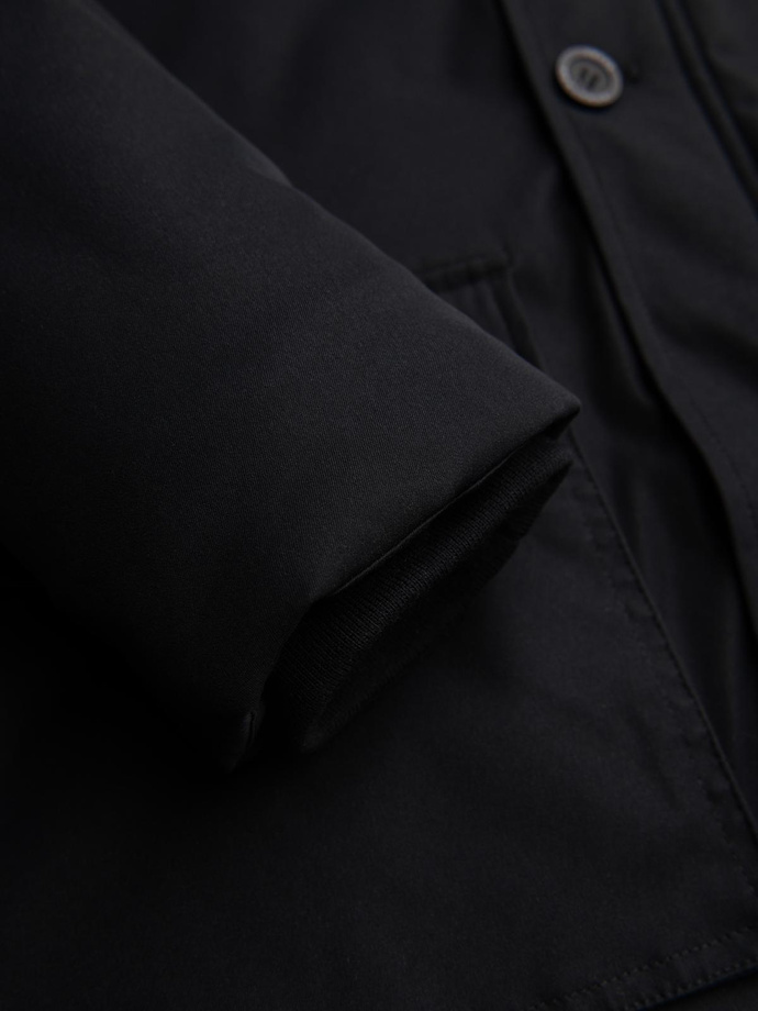 Elegant men's parka with cargo pockets and hood - black V1 OM-JAPJ-0287