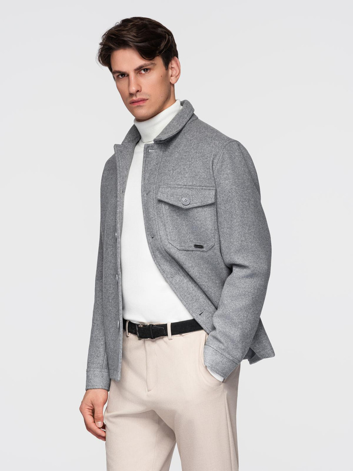 Jachetă fleece pentru bărbați din viscoză ușoară - gri V2 OM-JANP-0199