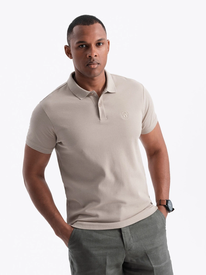 Tricou polo BASIC pentru bărbați - bej închis V5 OM-POBS-0100