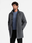 Men's winter coat with wool and quilted lining - graphite melange V1 OM-COWC-0116